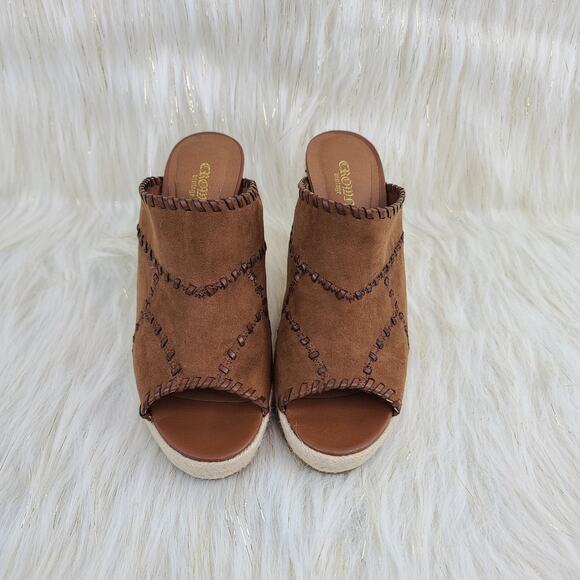 Crown Vintage Mariana Brown Wedge Espadrilles Patchwork Stich Open Toe Sandals 8 - Picture 2 of 10